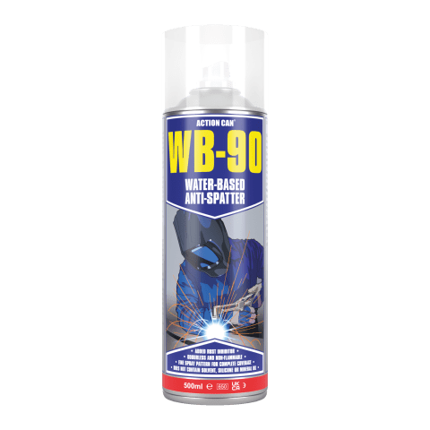 Spray can labeled WB-90 water-based anti-spatter on a white backgroundAction Can WB-90 Water-Based Anti-Spatter