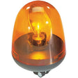 An amber dome-shaped warning beacon light with a glowing bulb inside, set against a plain white background.