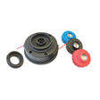 A black plastic reel spool with a red cable, shown with a black rubber seal and three colored end caps in blue, black, and red on a white background.
Ama Universal Head for Bent Shaft Strimmers