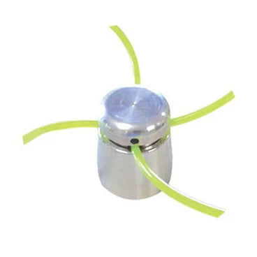 A stainless steel bottle cap with four curved neon green plastic straws attached to it, isolated on a white background.