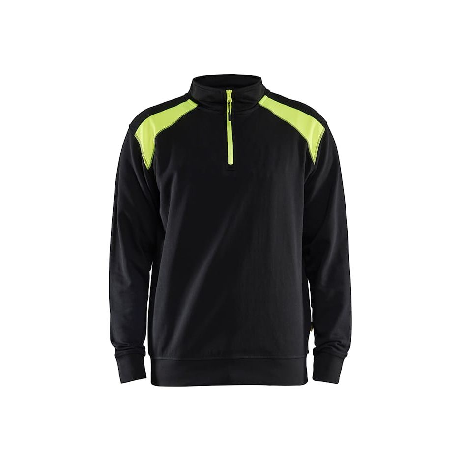 Black sweatshirt with neon green accents on a white background