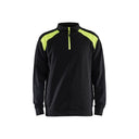 Black sweatshirt with neon green accents on a white background