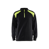 Black sweatshirt with neon green accents on a white background