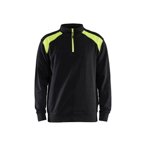 Black sweatshirt with neon green accents on a white background
