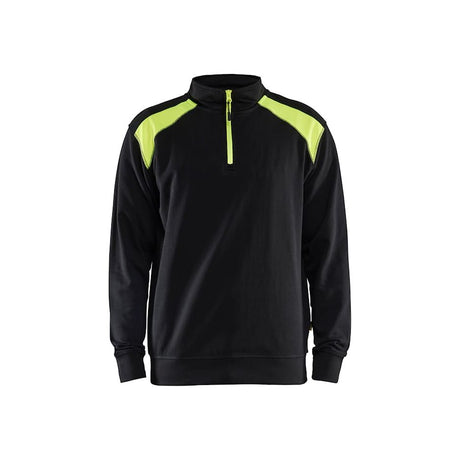 Black sweatshirt with neon green accents on a white background