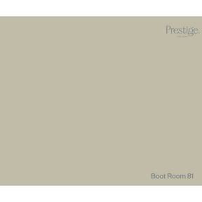 Prestige Boot Room
A solid color swatch card for Prestige Boot Room 81, featuring a warm taupe-beige background with the Prestige logo in the top right and 'Boot Room 81' in the bottom right.