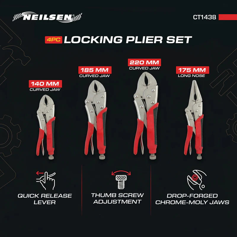 Neilsen CT1438 Locking Plier Set | 4 piece 