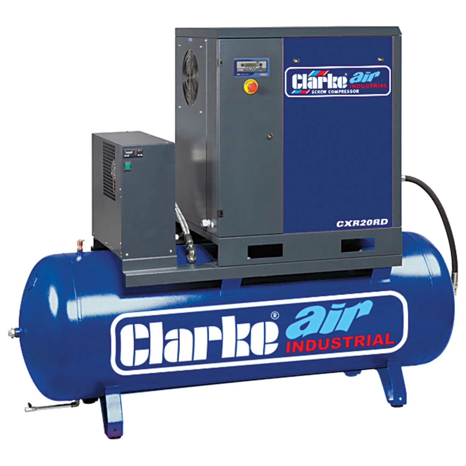 Clarke CXR20RD 65.3cfm 500 Litre 20HP Industrial Screw Compressor with Air Receiver & Dryer (400V)