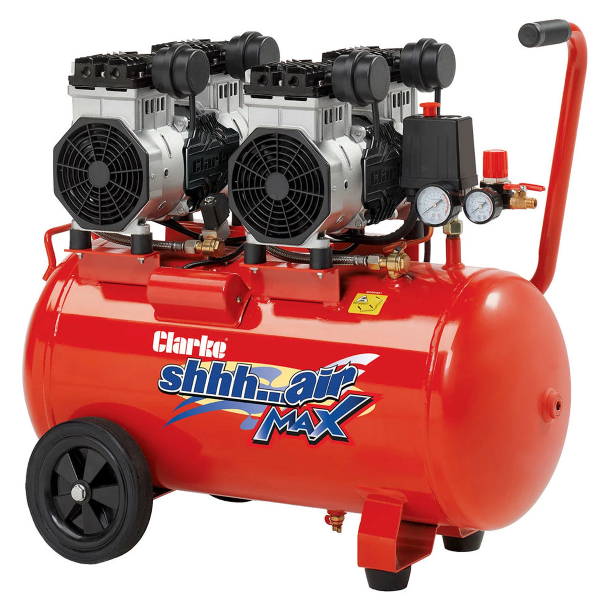 Clarke SHHH50/350 Shhh Air Max Twin Pump 16.9cfm 50 Litre 3.5HP Low Noise Oil Free Air Compressor (230V)

