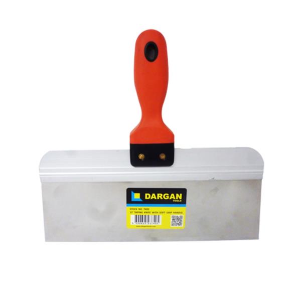 A Dargan brand metal trowel with a bright orange handle and a silver metal blade, featuring a yellow and black Dargan brand label on the front.