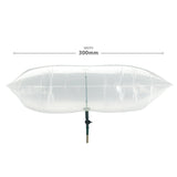 A clear inflatable studio light modifier or diffuser panel mounted on a stand, shown against a white background with a width measurement label reading 300mm above it.