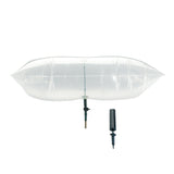 A clear inflatable pool float with a black pump, shown against a solid white background.