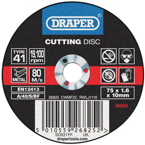 Draper Flat Metal Cutting Discs | 75 X 1.6 X 10MM