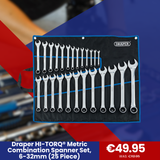 Draper HI-TORQ® Metric Combination Spanner Set, 6-32mm (25 Piece)