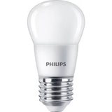 A Philips LED light bulb with a frosted white glass dome and a silver metal screw base, shown against a plain white background.