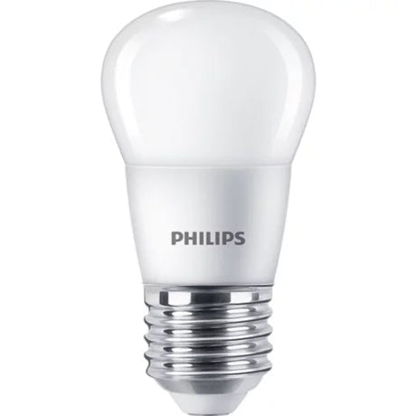 A Philips LED light bulb with a frosted white glass dome and a silver metal screw base, shown against a plain white background.