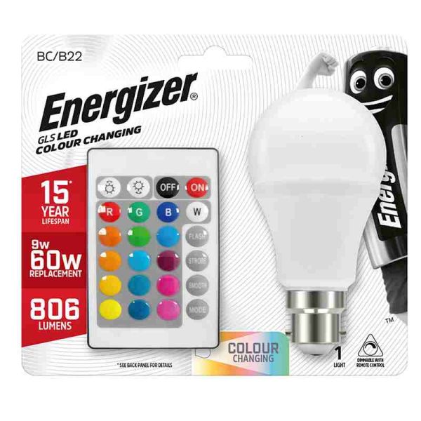 Energizer 9W LED B22 Remote Controlled Colour Changing Bulb