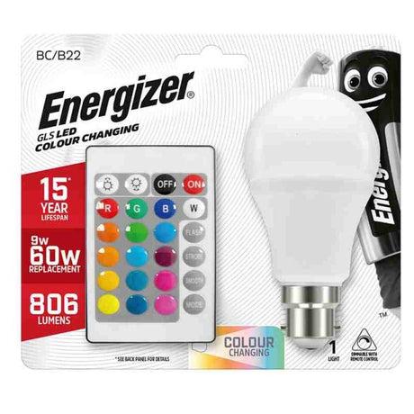 Energizer 9W LED B22 Remote Controlled Colour Changing Bulb