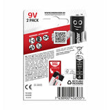 Back packaging of a 9V 2-pack of carbonizer alkaline batteries from www.energizer.