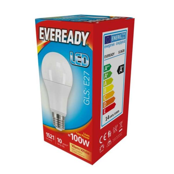 Eveready 14W LED GLS E27 Lightbulb | Warm White