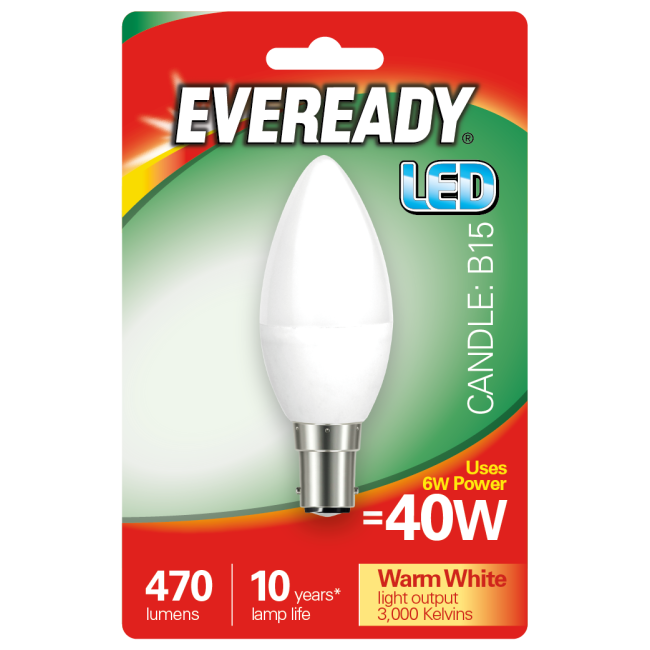 Eveready 6w (40w) B15 Led Candle 470 Lumens | Warm White