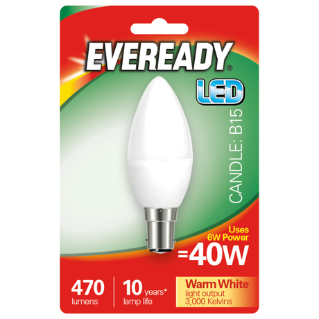 Eveready 6w (40w) B15 Led Candle 470 Lumens | Warm White