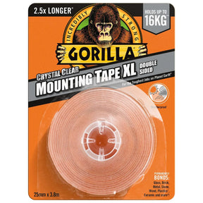 Gorilla Crystal Clear Mounting Tape | Clear XL - 25mm x 3.8m
