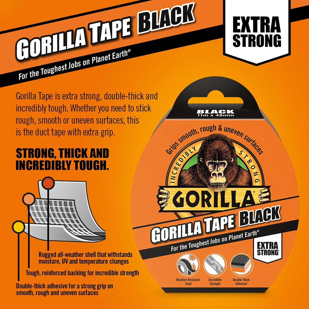 Gorilla Duct Tape | Black - 48 mm x 11 m