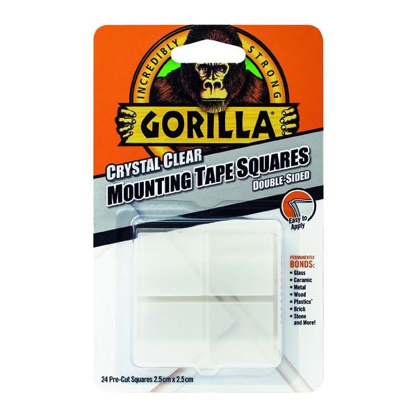 Gorilla Mounting Tape Squares Clear - 24 Pack