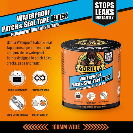 Gorilla Tape Waterproof Patch & Seal | Black - 3m x 100mm