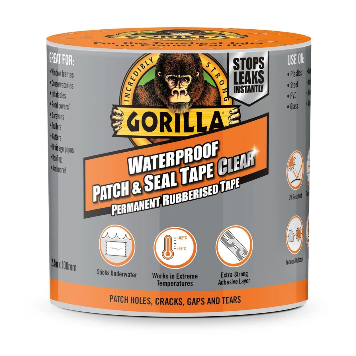 Gorilla Tape Waterproof Patch & Seal Clear - 2.4m x 100mm