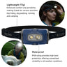 A LEDLENSER waterproof headlamp with a blue faceplate and black adjustable strap, shown on a white background with feature callout text and two circular lifestyle inset photos of a woman wearing the headlamp.
outdoors. Ledlenser HF4R CORE Rechargeable Head Torch