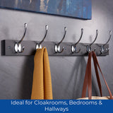 Headbourne Wall Mounted Coat Rack with Victorian Chrome Hooks - 6 Double Hooks | Black