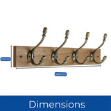 Headbourne Rustic Wall-Mounted Coat 4 Hook Rail 46cm Wooden & Ceramic Hooks Coats Towel