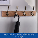 Headbourne Rustic Wall-Mounted Coat 4 Hook Rail 46cm Wooden & Ceramic Hooks Coats Towel
