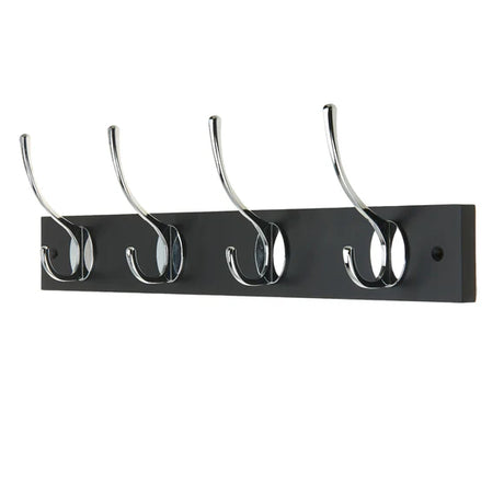 Headbourne Wall Mounted Coat Rack with Victorian Chrome Hooks - 4 Double Hooks | Black