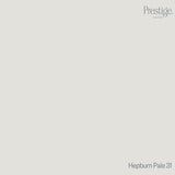 Prestige Hepburn Pale
A minimalist color swatch card featuring a solid light warm gray-beige background, with the Prestige brand logo in the top right and the text 'Hepburn Pale 31' in the bottom right.