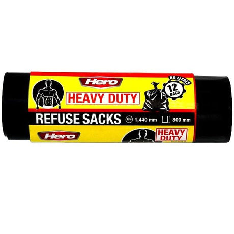 Hero Heavy Duty XL Black Refuse Sacks | 12 Pack