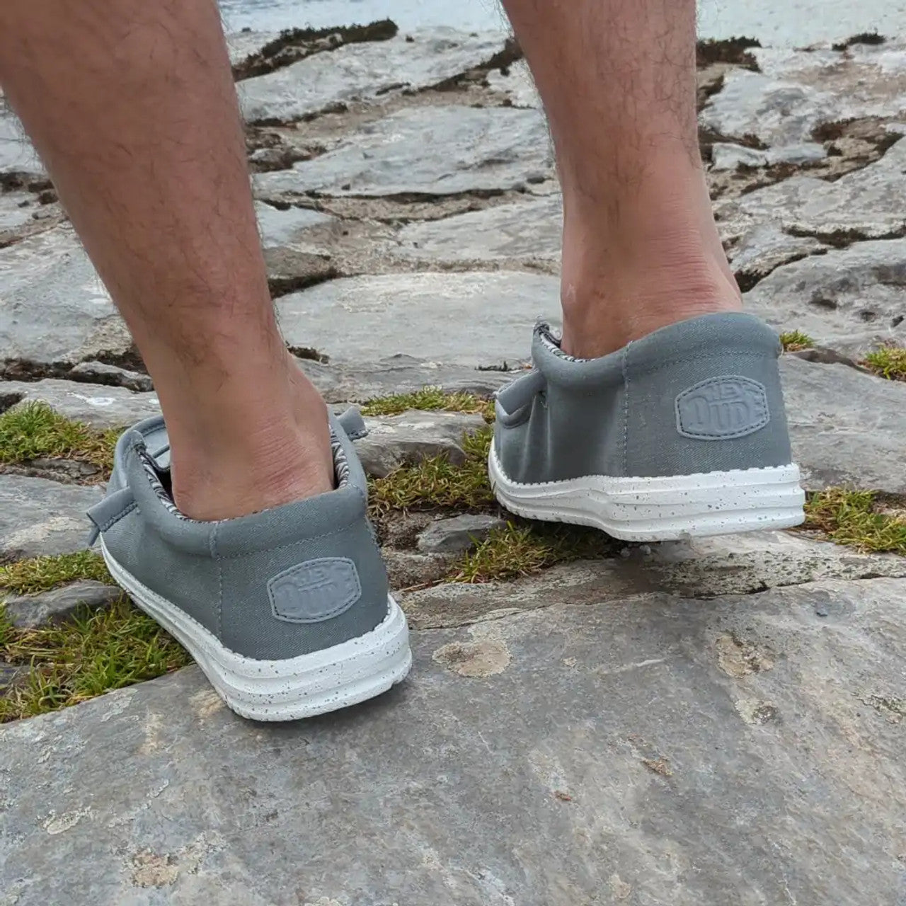 HeyDude Wally Stretch Canvas | Men - Light Grey