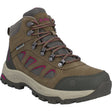 A women's mid-height hiking boot in olive brown suede and mesh, featuring magenta accents on the side panels and heel, brown laces, and a beige and dark gray midsole.
Hi-Tec Bandera Expedition Leather Women's Hiking Boots | Olive