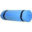 A light blue rolled-up foam mat secured with two black straps, shown against a plain white background.