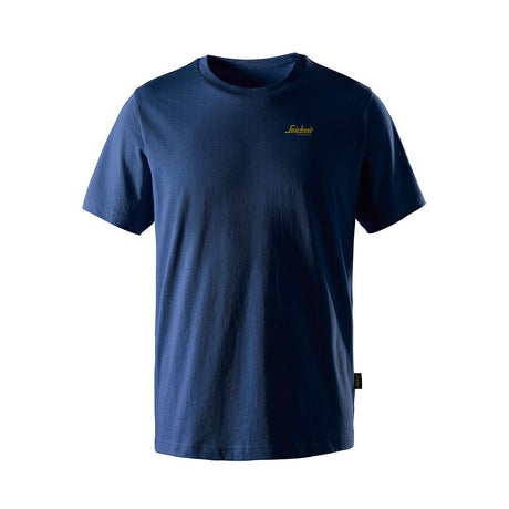 Navy blue t-shirt with a logo on a white background