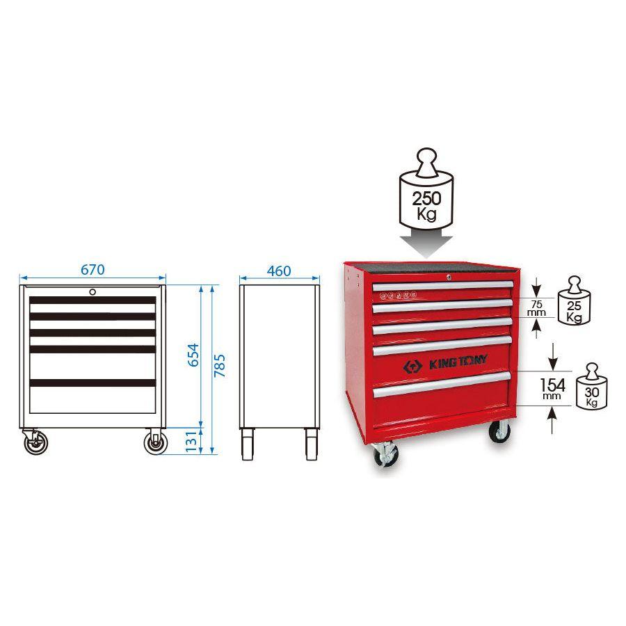 King Tony 87431-5BE Ball Bearing Tool Trolley Cart - 5 Drawers