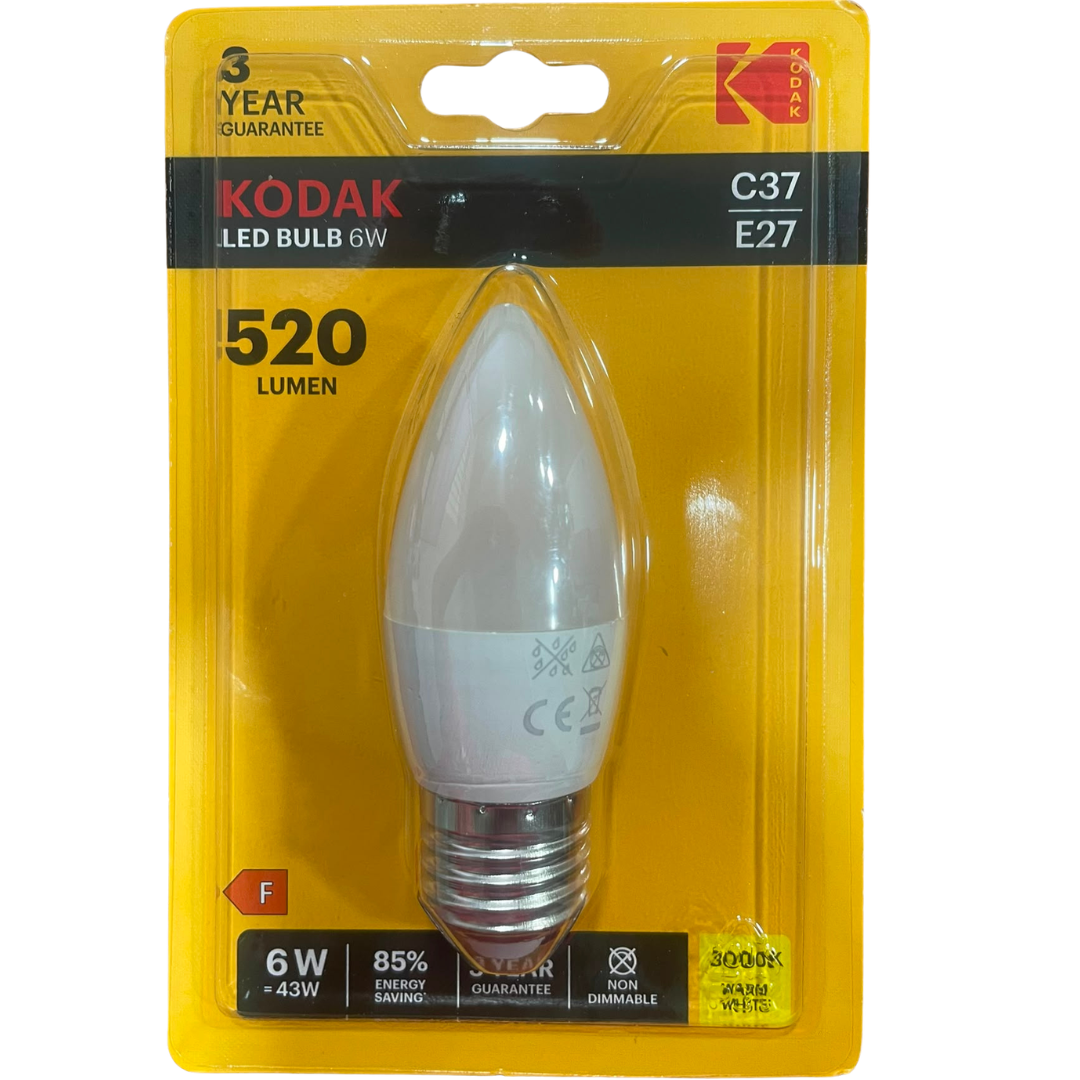 Kodak LED Bulb 6W C37 E27 – 520 Lumen | Warm White