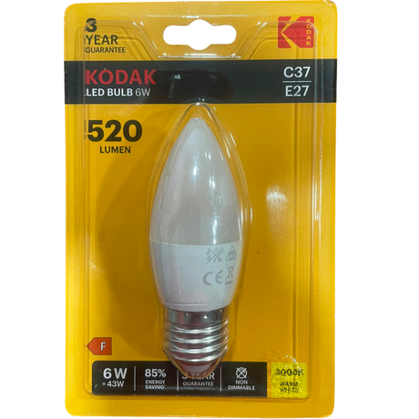 Kodak LED Bulb 6W C37 E27 – 520 Lumen | Warm White