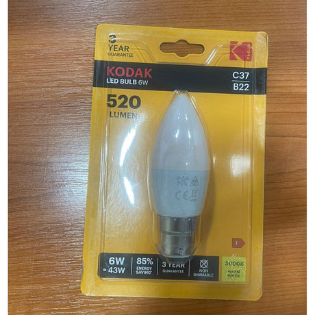 Kodak LED Candle Bulb 6W C37 B22 – 520 Lumen | Warm White