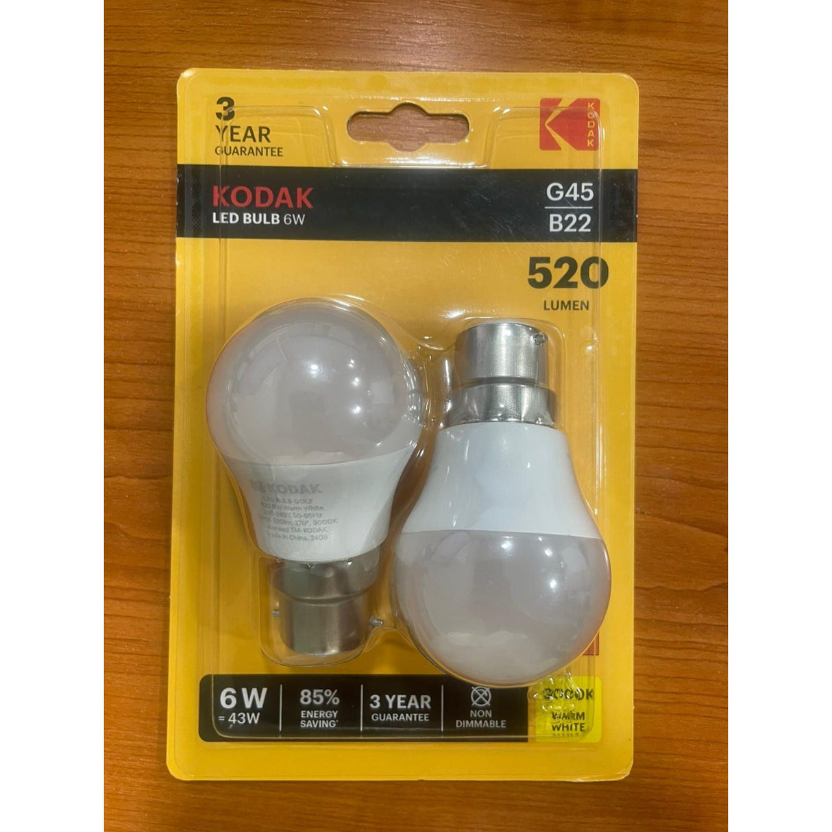 Kodak LED Golf Bulb 6W B22 With 520 Lumen in Warm White | Pack of 2