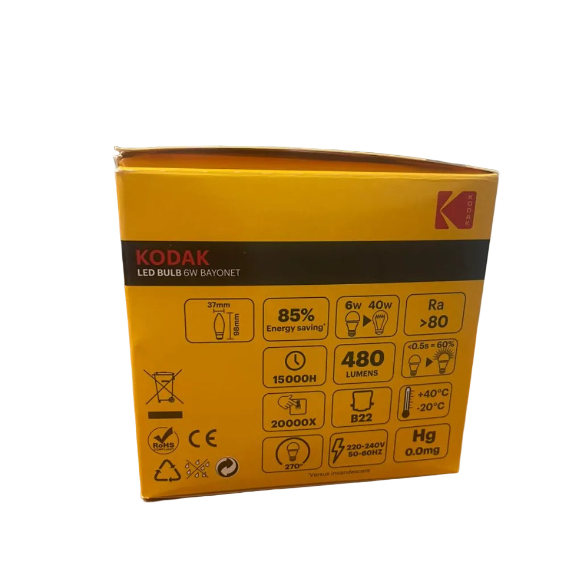 Kodak LED Candle 6W Bulb C37 B22  480 Lumens in Warm White | Pack of 5