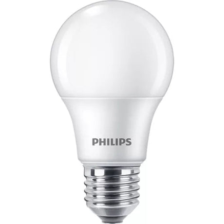 A Philips LED light bulb with a frosted white glass envelope and a silver screw base, shown against a plain white background.