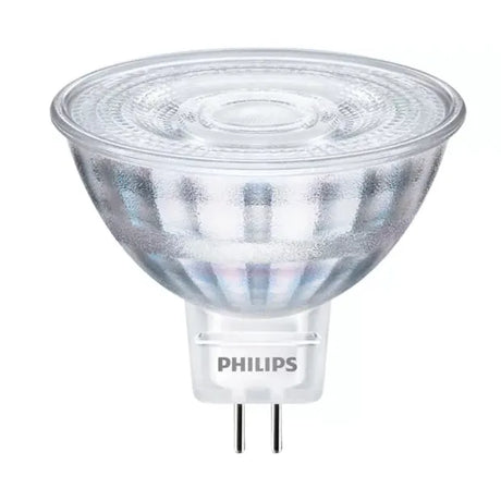 A Philips GU10 LED spotlight bulb with a clear glass reflector and a white plastic base, shown against a plain white background.